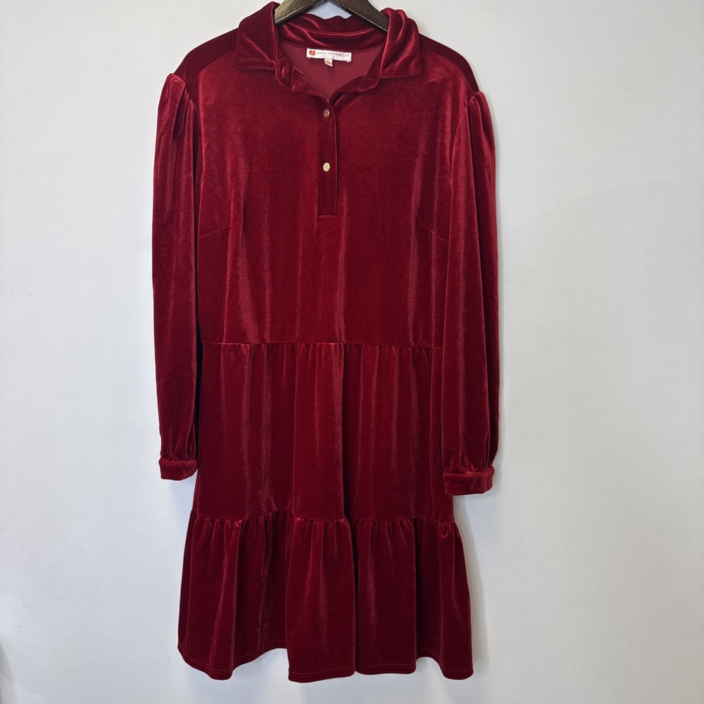 Jude Connally Women's Henley Ruby‎ Red Velvet Dress Size L MSRP $258 Valentine